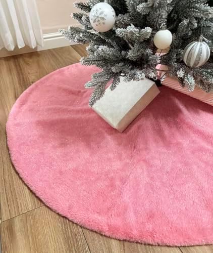 AOGU 36 Inch Faux Fur Christmas Tree Skirt Pink Shiny Plush Skirt for Merry Christmas Party Christmas Tree Decoration by AOGU