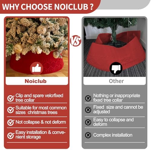 Noiclub Christmas Tree Collar, Adjusted Christmas Tree Base Cover for Artificial Trees, Knit Red Rustic Farmhouse Xmas Tree Ring Skirt for 6ft 6.5 ft 7ft 7.5ft Tree - Image 5