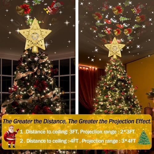 AOMIL Christmas Tree Topper, 3D Rotating Pattern Projector for Xmas Tree Topper, Hollow Design Christmas Decorations,Christmas Decor - Image 3