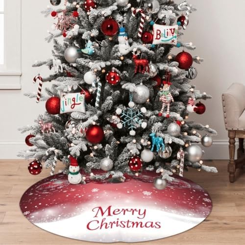 Christmas Tree Skirt Christmas Red Ball Pattern Snowflake Soft Polyester Holiday Tree Base Cover, Decorative Xmas Tree Mat 48 Inch for Home, School, Office - Image 4