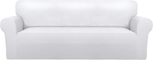 PureFit Super Stretch Sofa Slipcover – Spandex Non Slip Soft Couch Sofa Cover, Washable Furniture Protector with Non Skid Foam and Elastic Bottom for Kids, Pets （Sofa, White）