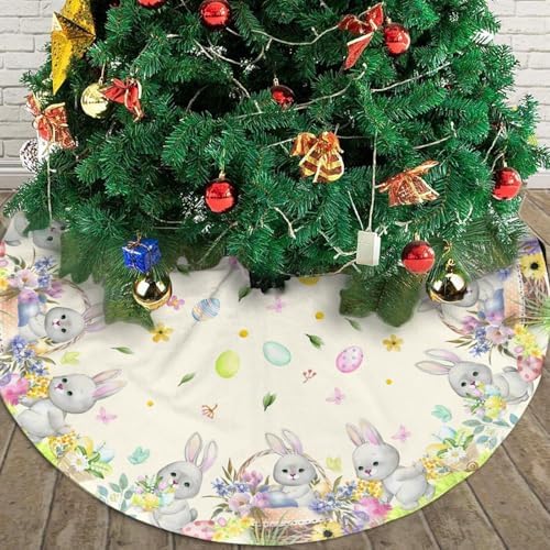 Easter Colorful Eggs Christmas Tree Skirt 48" for Xmas Halloween New Year Holiday Party Home Tree Mat Decor Ornaments Decoration - Image 4
