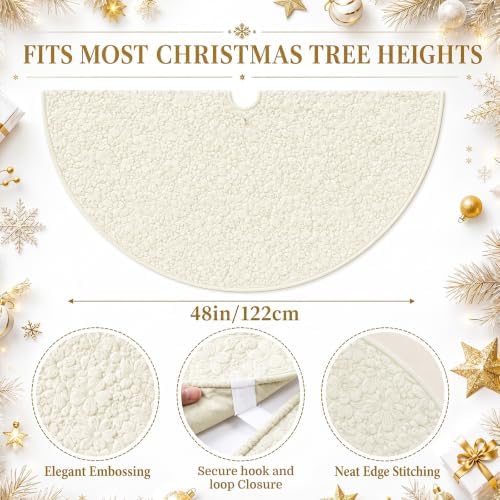 Skylety 48'' Christmas Tree Skirt Rug Embossing Xmas Tree Skirt, Lvory - Image 2