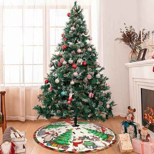 Christmas Cat Traditional Christmas Tree Skirt Holiday Party Xmas Tree Skirt Mat Christmas Ornaments Decoration 36 Inch - Image 6