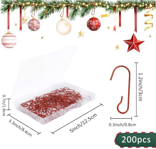 Christmas Ornament Metal Hooks Hangers, 200PCS Red Bendable Metal Wire Hanging Hook for Christmas Tree Decoration Easter Egg Hangers Halloween Party Decoration - Image 2