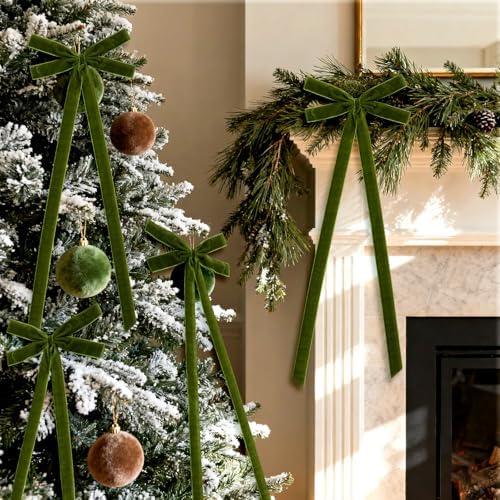 10 Pcs Moss Green Velvet Bows 22"x8" Pre-Tied Christmas Ornaments - Image 4