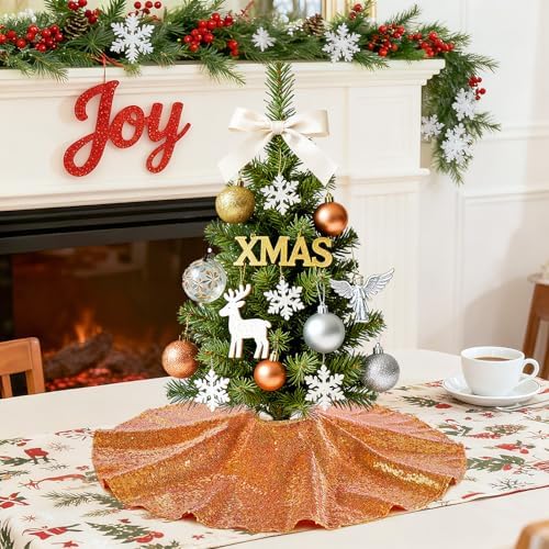 Sequin Christmas Tree Skirt 24 Inch Bronze Satin Tree Skirt with Sequin - Image 3