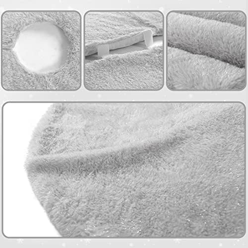Christmas Tree Skirt 48 inch Light Grey Faux Fur Soft Fluffy Ornaments Xmas Tree Skirts for Xmas Tree Ornaments and Party Holiday Decorations - Image 3