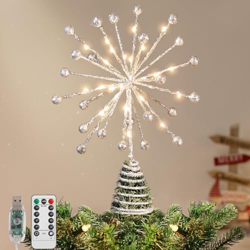Lewondr Christmas Tree Topper, 10.6" Lighted 3D Starburst Treetop, Silver by Lewondr