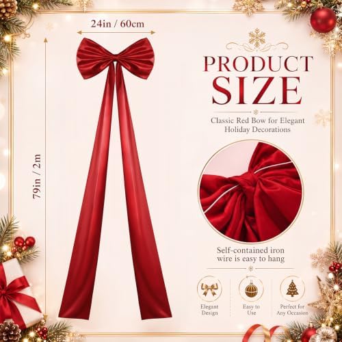 Daifunli 24 x 79 Inches Giant Satin Bow Christmas Tree Topper,Red - Image 2