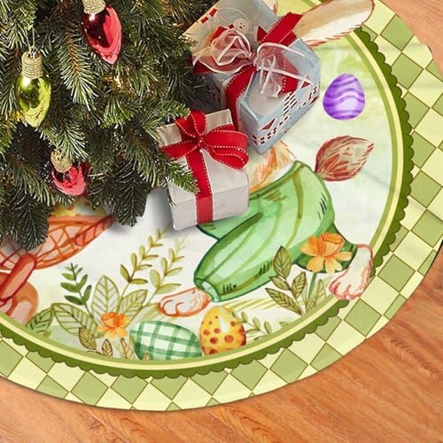 Easter Colorful Eggs Christmas Tree Skirt 48" for Xmas Halloween New Year Holiday Party Home Tree Mat Decor Ornaments Decoration - Image 3