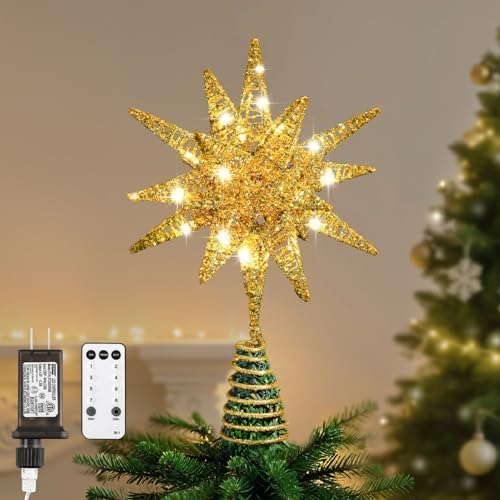 Lewondr Christmas Tree Topper, Plug 3D Starburst Lighted Star Tree Topper by Lewondr