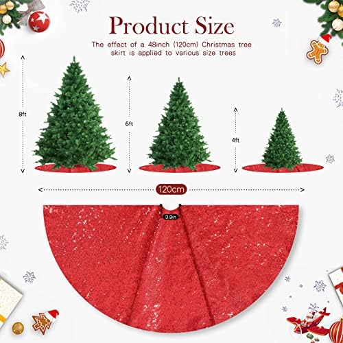 Christmas Tree Skirt 48 Inches Red Tree Skirt Glitter Sequin Tree Skirt for Winter Party Red Christmas Decorations - Image 5