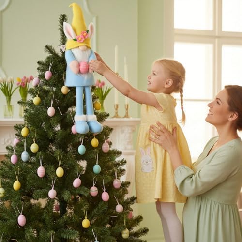 Soulchen 21 Inch Large Easter Bunny Tree Topper Decoration Plush Gnomes with Bunny Ears & Hugged Egg Cute Spring Tree Ornaments for Basket Stuffers Easter Home Decor Party Supplies - Image 3