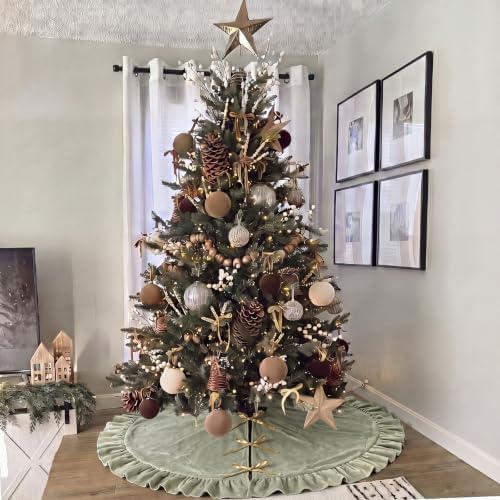 Velvet Christmas Tree Skirt, 60 Inches, Bow Style, Sage Green - Image 2