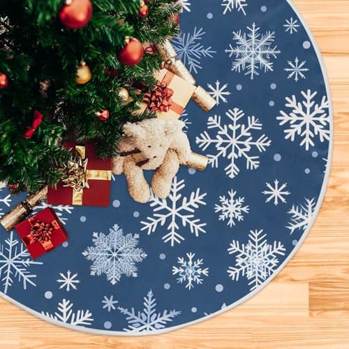 Blue White Snowflakes Christmas Tree Skirt Small Xmas Tree Skirts Decorations 36 in Burlap Tree Mat Cover for 4 ft Trees Holiday Party - Image 5