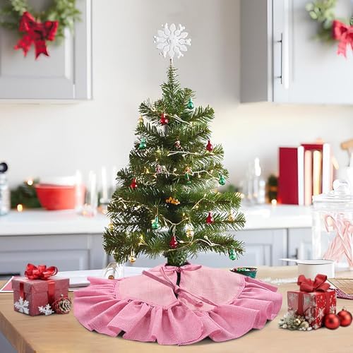 Mini Pink Burlap Christmas Tree Skirt, 24'' Fall Tree Decorations - Image 6