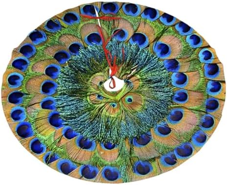 Peacock Feathers Circle Christmas Tree Skirt 48" for Xmas Halloween New Year Holiday Party Home Tree Mat Decor Ornaments Decoration by Majoug