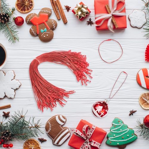 Christmas Ornament Hangers String, 100 Pcs PreCut Ornament Hook for Christmas Trees, Ornament String Red, Safe Ornament Ribbon Hangers for Xmas Holiday Party Hanging Decorations with Snap Fastener - Image 3