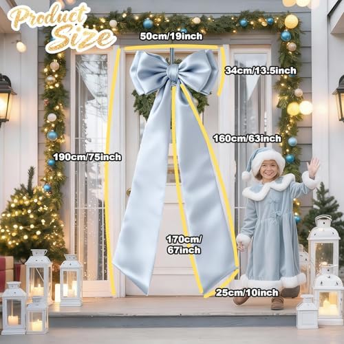 Giant Blue Bow Decor Home 75x19 Inch Christmas Tree Topper Decoration Coquette Room Decorations Big Bows for Room Wall Backdrop for Wedding Christmas Fall Birthday Party Baby Shower Supplies - Image 2