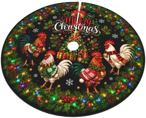Christmas Rooster Christmas Tree Skirt Tree Mat for Xmas Holiday Party Decorations Indoor Outdoor 36 Inch - Image 3