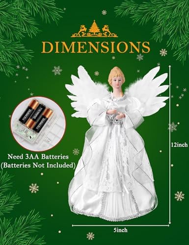 PEEKI Christmas Tree Topper, 12" Angel Treetop with Lights and Remote Control Timer, Christmas Tree Decoration for Holiday Ornament and Home Decor,Silver - Image 6