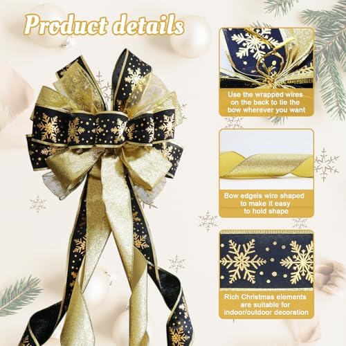 Large Christmas Tree Topper Bow 52x13 Inch, Pre-Tied Wired Wreath Ribbon - Image 2
