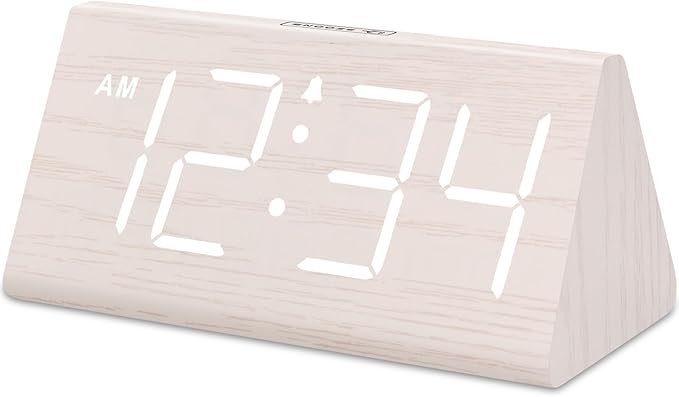 DreamSky Wooden Digital Alarm Clock for Bedroom - Living Room Desk Clock with Large Numbers, Bedside Nightstand Clock with USB Port, Adjustable Volume, Dimmer, DST, Office Wood D??cor, Adapter Powered