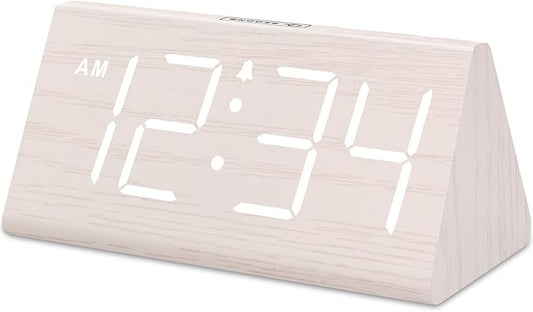 DreamSky Wooden Digital Alarm Clock for Bedroom - Living Room Desk Clock with Large Numbers, Bedside Nightstand Clock with USB Port, Adjustable Volume, Dimmer, DST, Office Wood D??cor, Adapter Powered