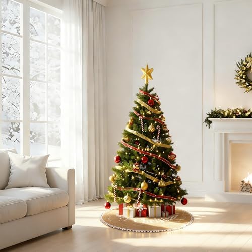 AerWo 24 inch Small Christmas Tree Skirt Decorations, Rustic Mini Burlap Tree Skirt Vintage Xmas Cover for Christmas Party Mat Indoor Outdoor Holiday Family Winter Home Decorations - Image 6