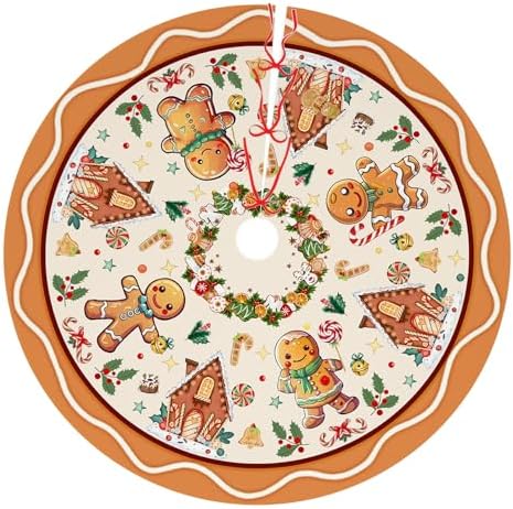 Gingerbread Christmas Tree Skirt Beige Decorations Christmas Gingerbread Tree Ornaments Holiday Party House Decor Xmas Trees Mat 48 inches by WelcometoCEASQVAA