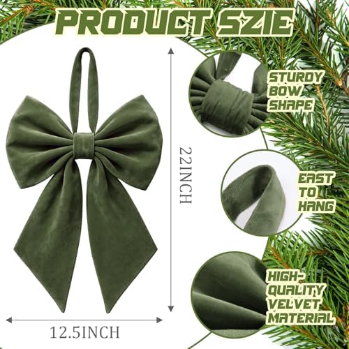 Janinka Moss Green Christmas Tree Topper Bow 22" Big,Velvet - Image 3