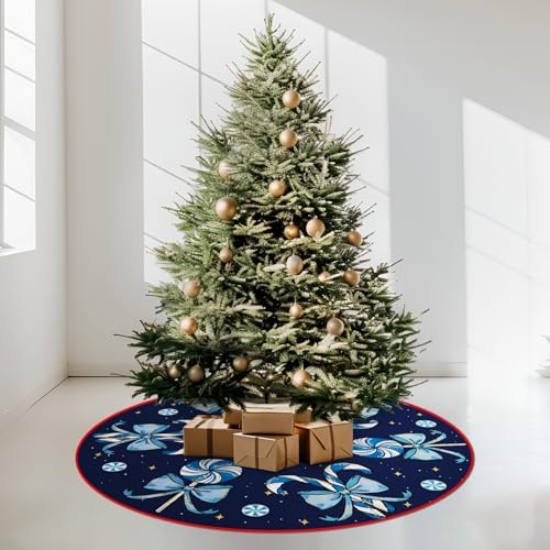 Christmas Tree Skirt Blue Tree Skirts Candy Cane Decorations Xmas Tree Skirt Tree Mat 36 Inch Winter Christmas Decor for Home - Image 4