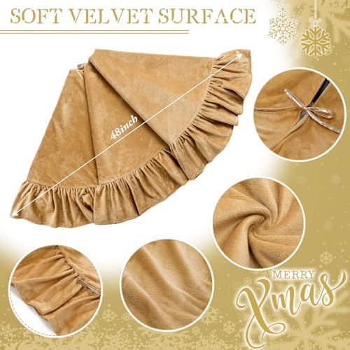 Velvet Christmas Tree Skirt, 48 Inches, Bow Style, Khaki - Image 2