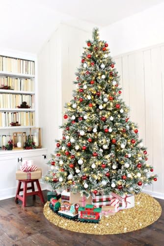 36 Inch Christmas Tree Skirt Gold Sparkly Sequins Christmas Tree Skirt Soft Velvet Xmas Tree Skirt Unique Christmas Decor for All Seasons Round Sequined Tree Blanket Shiny Gold Christmas Tree Base - Image 4