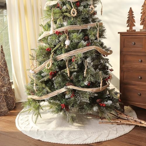 48 inch Christmas Tree Skirt: Diamond Edge Knit Tree Skirt for 7.5ft Tree, Cream White Tree Skirt, Vintage Tree Skirts, Rustic Farmhouse Christmas Decorations - Image 6