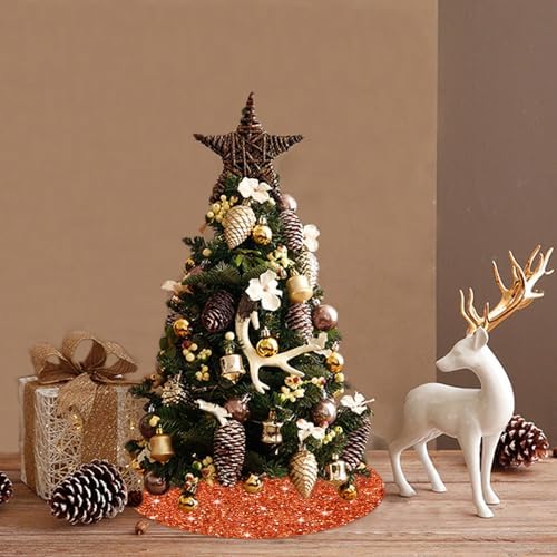 Orange Christmas Tree Skirt 21 Inch Fall Tree Skirt Sequin Velvet Tree Skirt Mini Xmas Tree Skirts Halloween Tree Decoration Glitter Christmas Tree Cover Skirt Mat for Holiday Christmas Tree Ornaments - Image 3