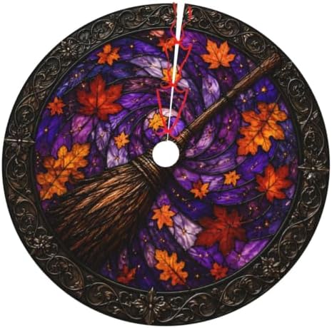 Fall Autumn Halloween Witch's Broom 30 36 48 Inch Christmas Tree Skirt Carpet Mat Funny Party Decor Supplies for Xmas Halloween Decorations Occasion by LUMANSITTER
