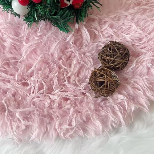 Pink Tree Skirts 20 Inches Snow Plush Christmas Tree Skirt Thick Fluffy Faux Fur Xmas Tree Mat for Xmas Tree Decorations and Ornaments - Image 2