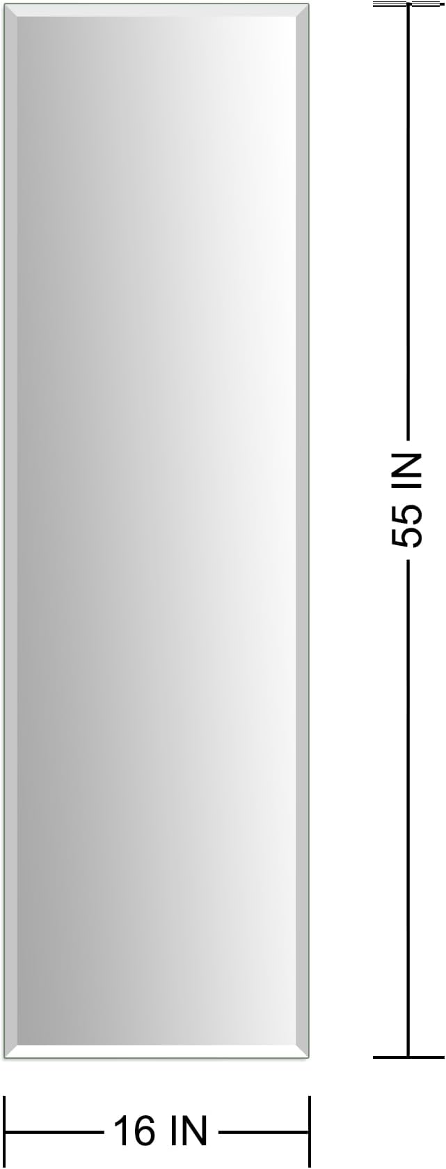 Ruomeng Frameless Full Length Mirror for Wall, 55x16 Inch Bathroom Vanity Mirror Farmhouse, Large Rectangle Mirror with Beveled Edge, Tempered Glass, Hangs Horizontally or Vertically