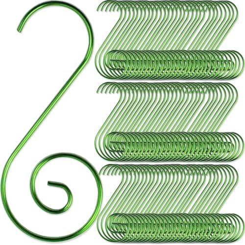 GXXMEI 200PCS Ornament Hooks for Christmas Tree, Xmas Metal Wire Ornament Hangers S-Hooks for Stockings, Balls, Party Decorations (Green) by GXXMEI