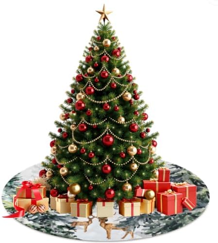 Giwawa Pine Tree Christma Tree Skirt 48 Inch Forest Deer Winter Xmas Base Cover Mat Supplies for Holiday Indoor Outdoor Party Ornaments Decor - Image 2
