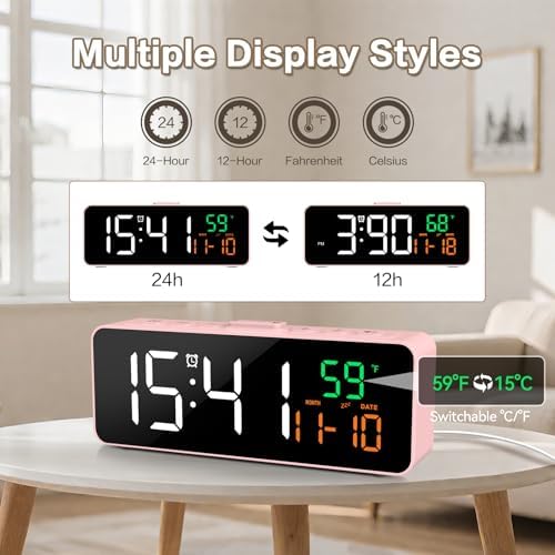 Netzu 3-in-1 Digital Clocks for Living Room, Small & Compact Alarm Clock | Temperature, Date & Time Display, 4 Birghtness, 3 Volumes, Plug-in, for Bedroom, Office - Image 2