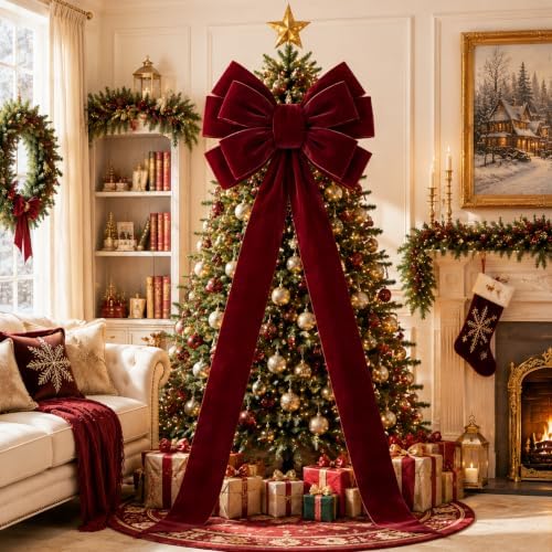 Norme 1 Pcs Burgundy Extra Large Christmas Tree Topper Bow Decor - Image 3