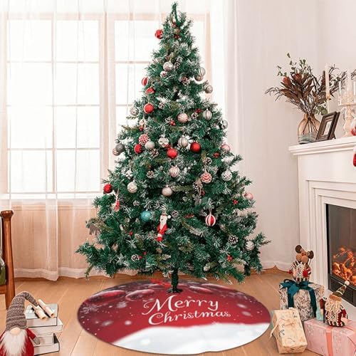 Christmas Tree Skirt Red Ball Christmas Pattern Xmas Soft Polyester Holiday Tree Base Cover, Decorative Xmas Tree Mat 36 Inch for Home, School, Office - Image 6