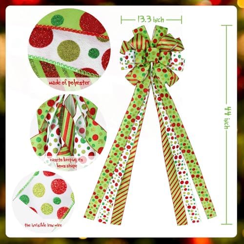 Wninbu Christmas Tree Topper, 44x13 Inches Large Bows for Christmas Tree - Image 3