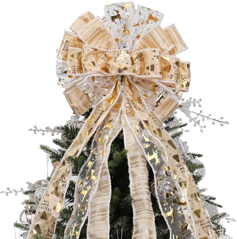 Gold/Yellow Christmas Tree Topper Bow for Xmas Tree Decorations by RoseCraft