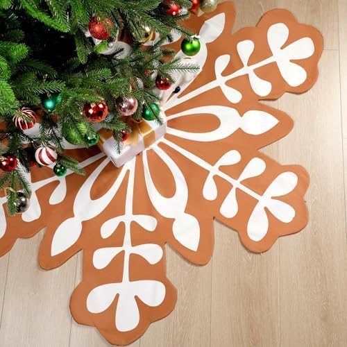 48 Inch Gingerbread Snowflake Christmas Tree Skirt Farmhouse Christmas Tree mat for Xmas Gingerbread Decorations Holiday Party Ornaments by Yeyeplum