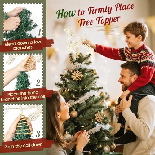 Luxspire Christmas Tree Topper, 3D Deer Lighted Tree Topper with USB Plug-in & Remote Control, Light Up Xmas Vintage Modern Ornaments Decor Lights for Home Party, Crystal Reindeer-Gold - Image 6