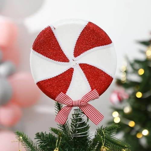 Arrowbash Christmas Candy Tree Topper 10.04 x 7.87 x 1.6 Inch Peppermint Tree Topper Swirl Christmas Ornament Candy Cane Xmas Decoration for Holiday Party Festive Home Decor, Red, White by Arrowbash